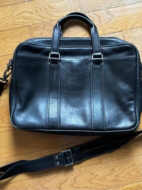 Coach Black Leather Men's Briefcase Messenger Bag - Classic Professional Y2K